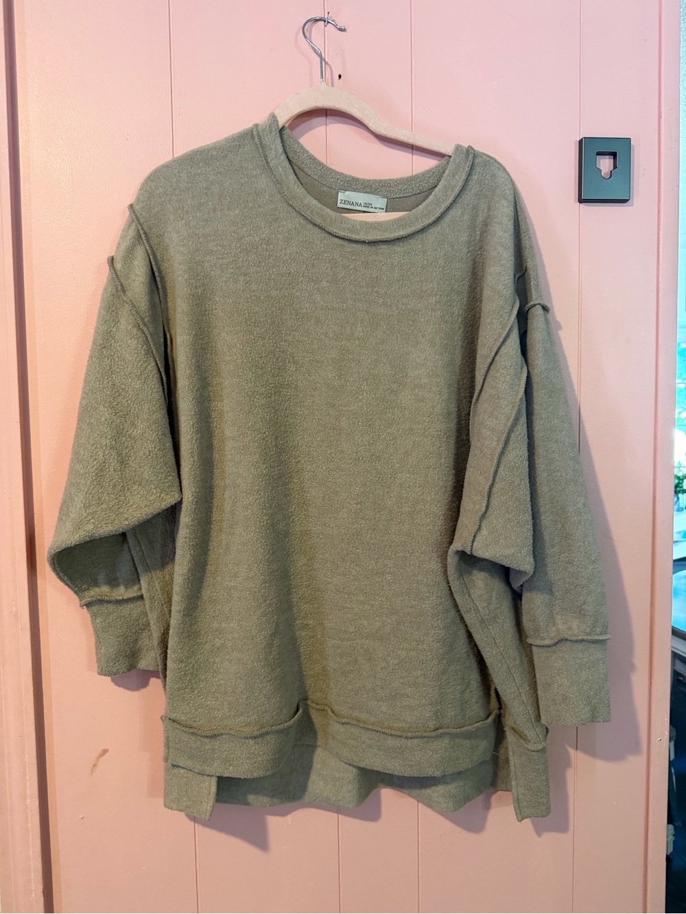 Zenana Outfitters Cozy Crewneck Sweater in Light Taupe - Picture 3 of 7
